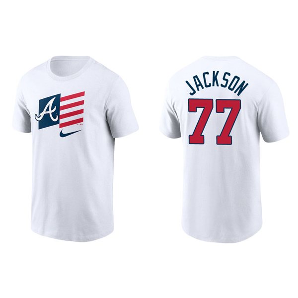 Luke Jackson Atlanta Braves White Americana Flag T-Shirt