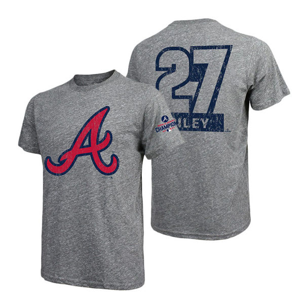 Men's Atlanta Braves Austin Riley Heathered Gray 2021 World Series Champions Tri-Blend T-Shirt
