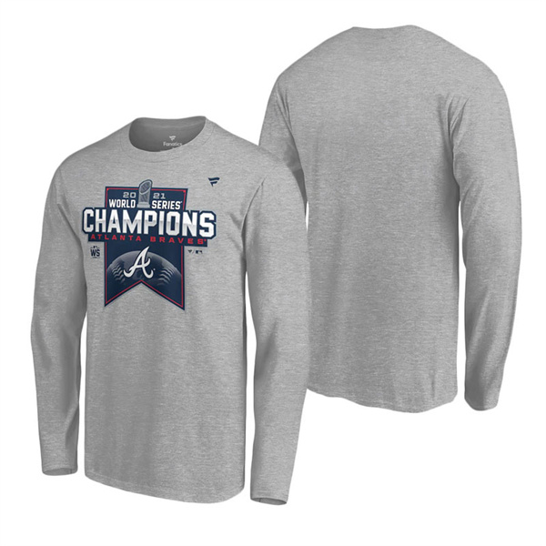 Men's Atlanta Braves Heathered Gray 2021 World Series Champions Locker Room Big & Tall Long Sleeve T-Shirt