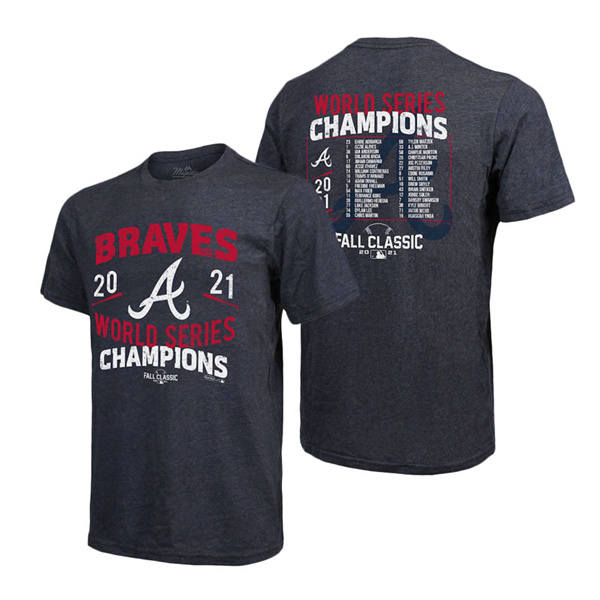 Men's Atlanta Braves Navy 2021 World Series Champions Dream Team Roster Tri-Blend T-Shirt
