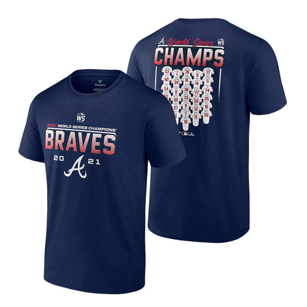Men's Atlanta Braves Navy 2021 World Series Champions Jersey Roster T-Shirt