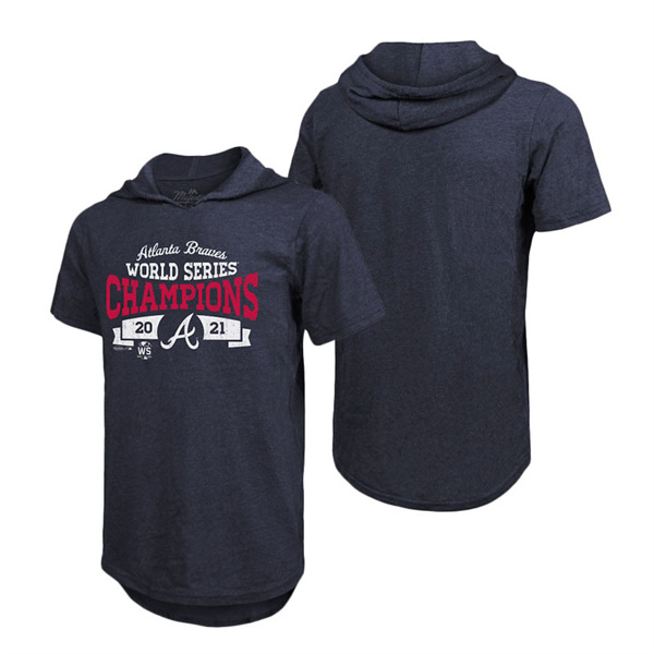 Men's Atlanta Braves Navy 2021 World Series Champions Mountain Top Tri-Blend Hoodie T-Shirt