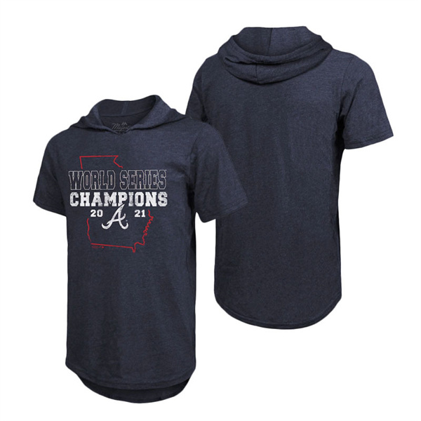 Men's Atlanta Braves Navy 2021 World Series Champions Over The Wall Tri-Blend Hoodie T-Shirt
