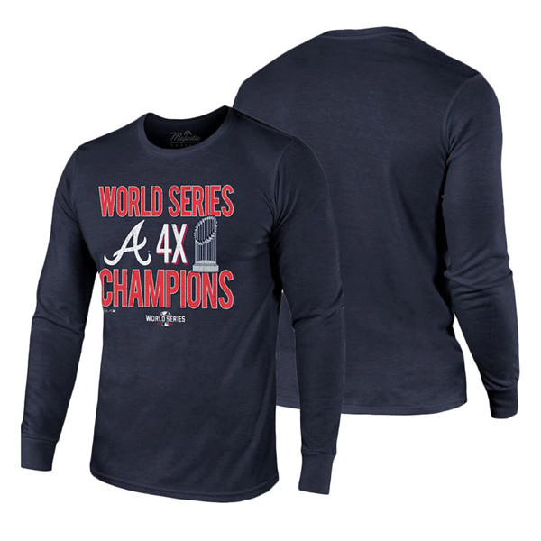 Men's Atlanta Braves Navy 4-Time World Series Champions Tri-Blend Long Sleeve T-Shirt