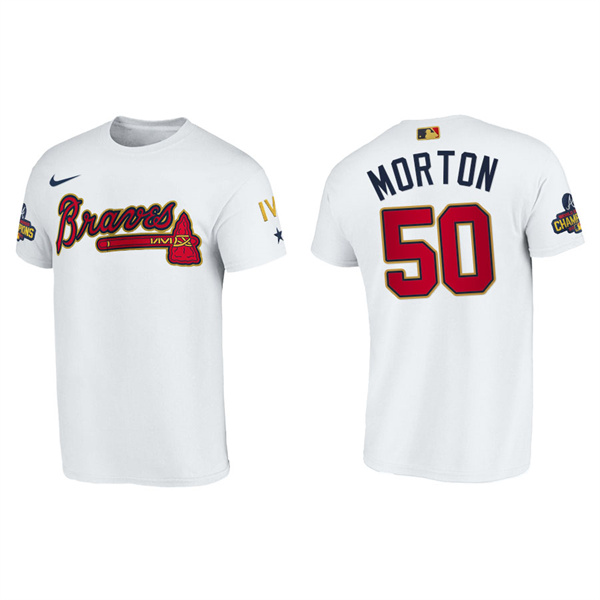 Men's Atlanta Braves Charlie Morton White 2022 Gold Program T-Shirt