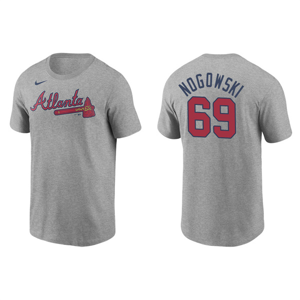 Men's Atlanta Braves John Nogowski Gray Name & Number Nike T-Shirt
