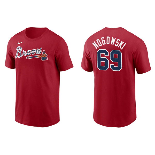 Men's Atlanta Braves John Nogowski Red Name & Number Nike T-Shirt