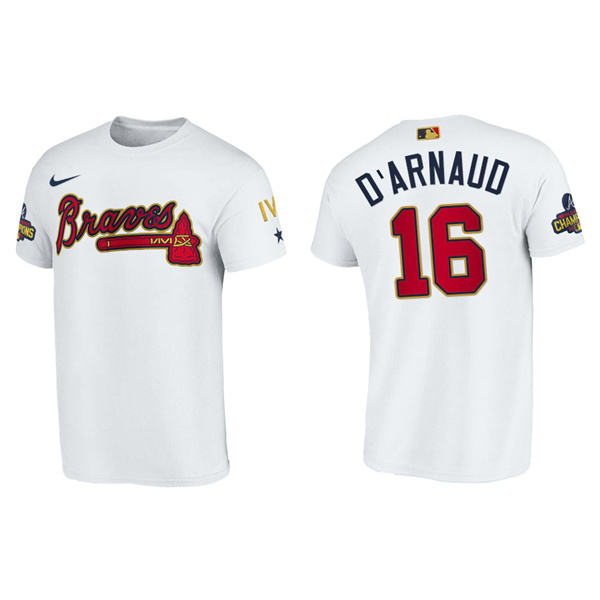 Men's Atlanta Braves Travis D'Arnaud White 2022 Gold Program T-Shirt