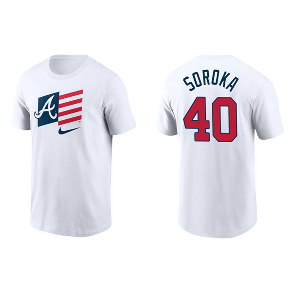 Mike Soroka Atlanta Braves White Americana Flag T-Shirt
