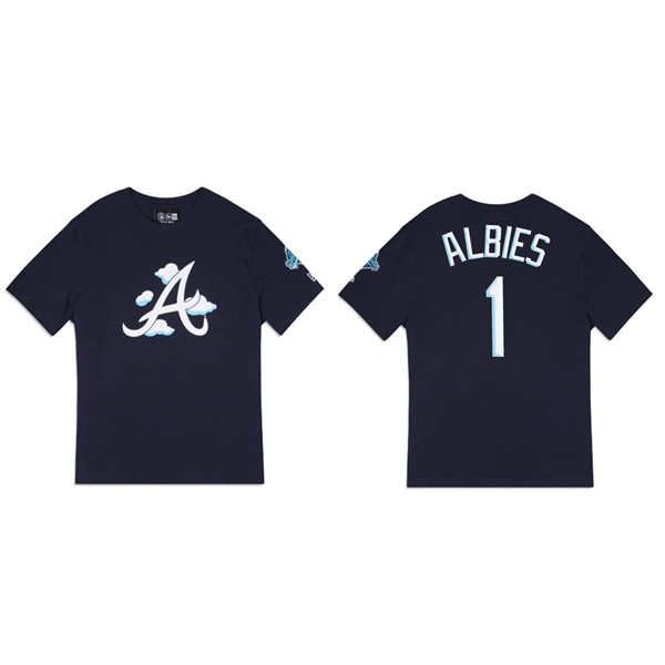 Ozzie Albies Atlanta Braves Navy Clouds T-Shirt