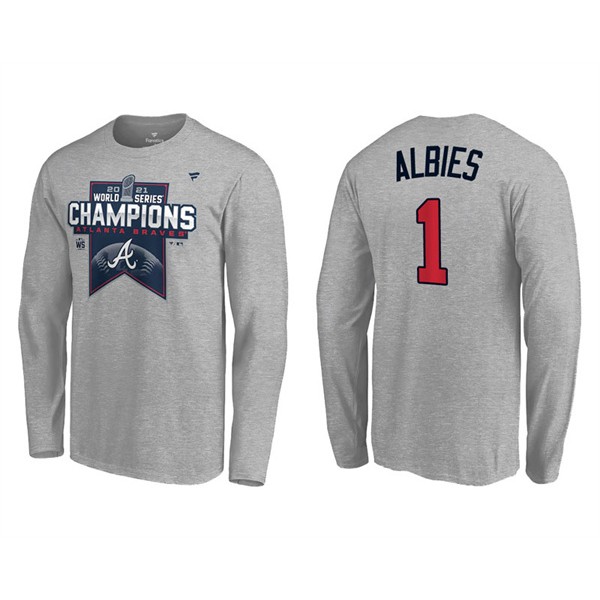 Ozzie Albies Atlanta Braves Gray 2021 World Series Champions Locker Room Long Sleeve T-Shirt