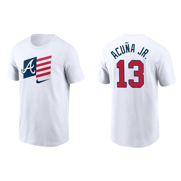 Ronald Acuna Jr. Atlanta Braves White Americana Flag T-Shirt