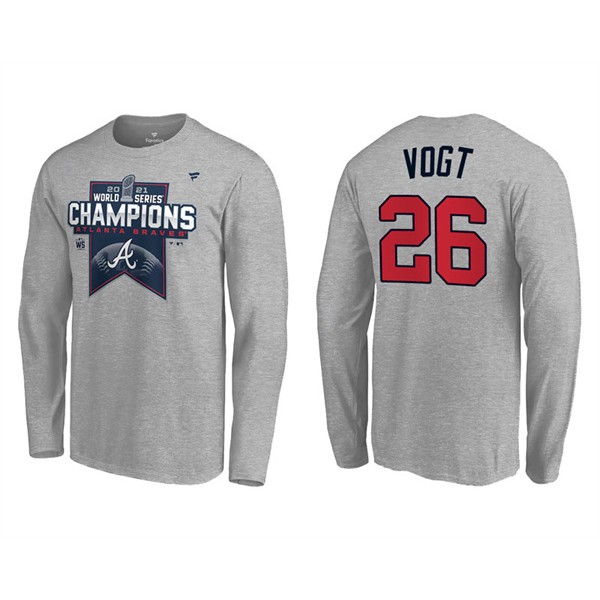 Stephen Vogt Atlanta Braves Gray 2021 World Series Champions Locker Room Long Sleeve T-Shirt