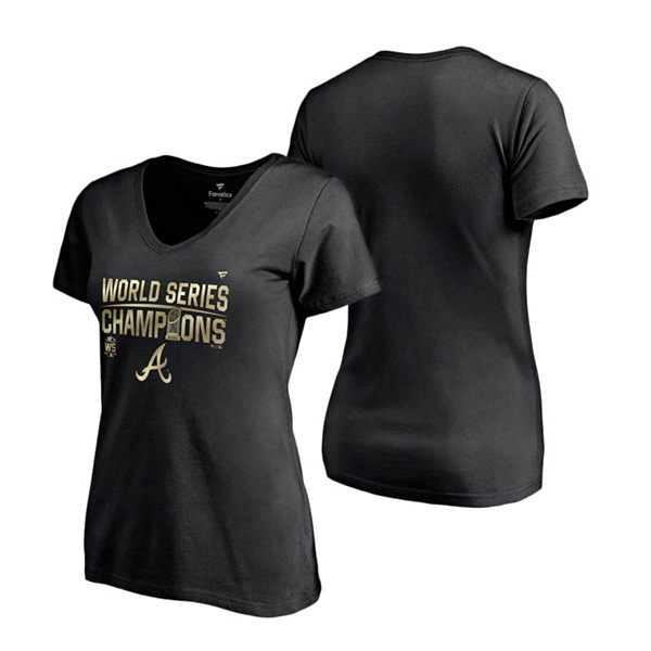 Women's Atlanta Braves Black 2021 World Series Champions Parade V-Neck T-Shirt