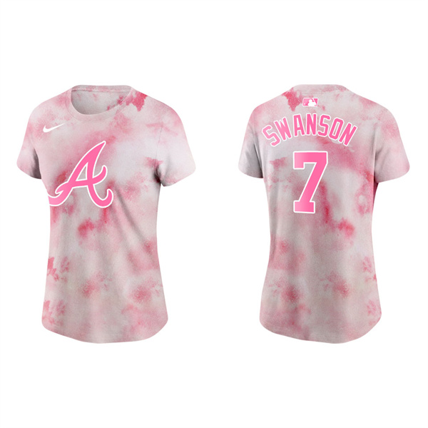 Women's Atlanta Braves Dansby Swanson Pink 2022 Mother's Day T-Shirt