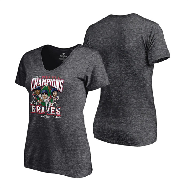 Women's Atlanta Braves Heathered Charcoal 2021 World Series Champions Franchise Guys V-Neck T-Shirt