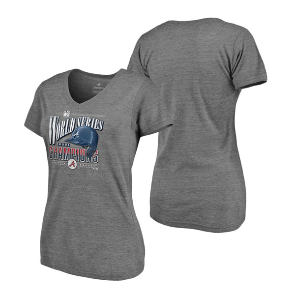 Women's Atlanta Braves Heathered Gray 2021 World Series Champions Complete Game V-Neck T-Shirt