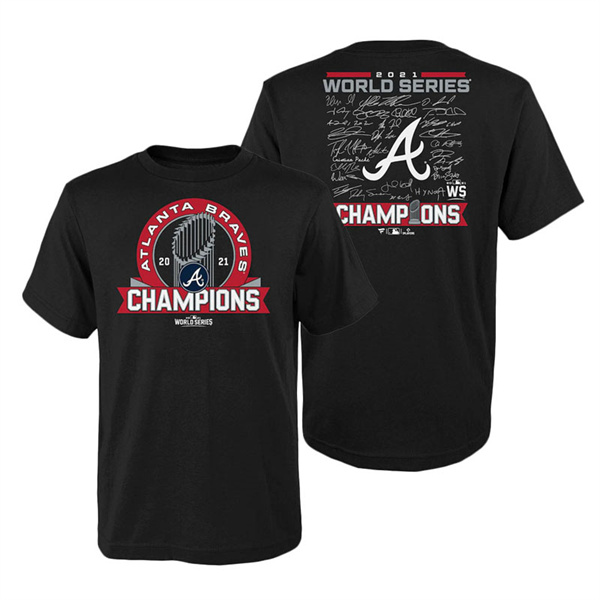 Youth Atlanta Braves Black 2021 World Series Champions Signature Roster T-Shirt