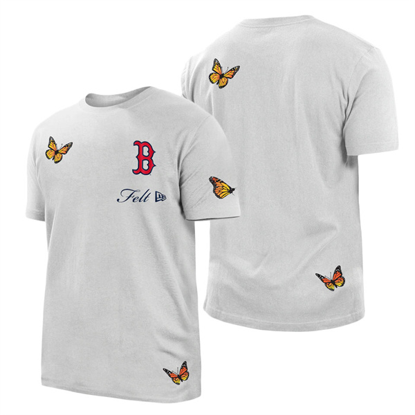 Men's Boston Red Sox New Era X FELT White Butterfly T-Shirt