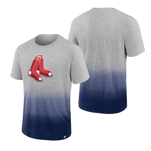 Men's Boston Red Sox Fanatics Branded Heathered Gray Heathered Navy Iconic Team Ombre Dip-Dye T-Shirt