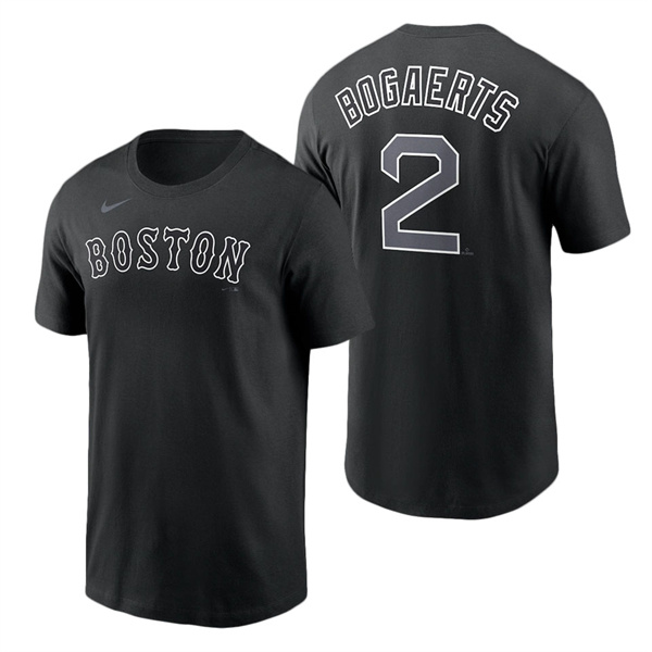 Men's Boston Red Sox Xander Bogaerts Nike Black Black & White Name & Number T-Shirt