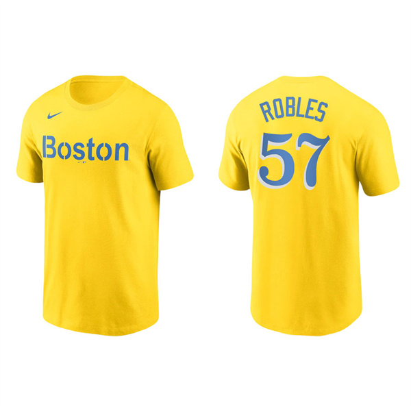 Men's Boston Red Sox Hansel Robles Gold 2021 City Connect Wordmark T-Shirt