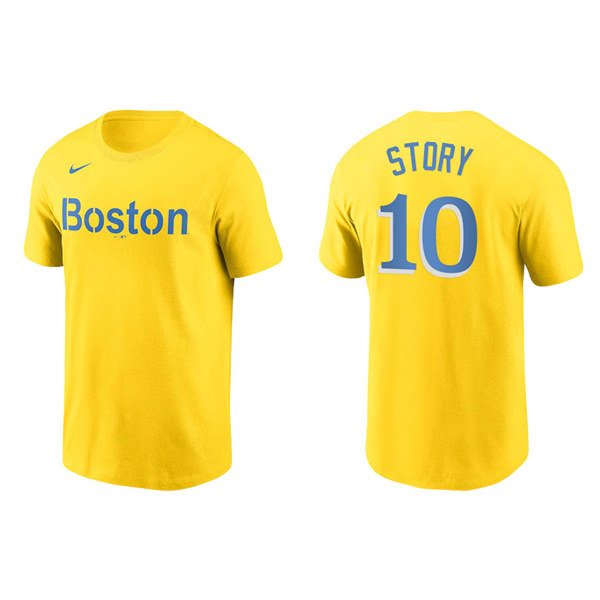 Men's Boston Red Sox Trevor Story Gold 2021 City Connect Wordmark T-Shirt