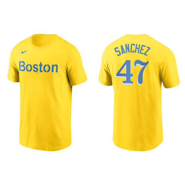 Men's Boston Red Sox Yolmer Sanchez Gold 2021 City Connect Wordmark T-Shirt