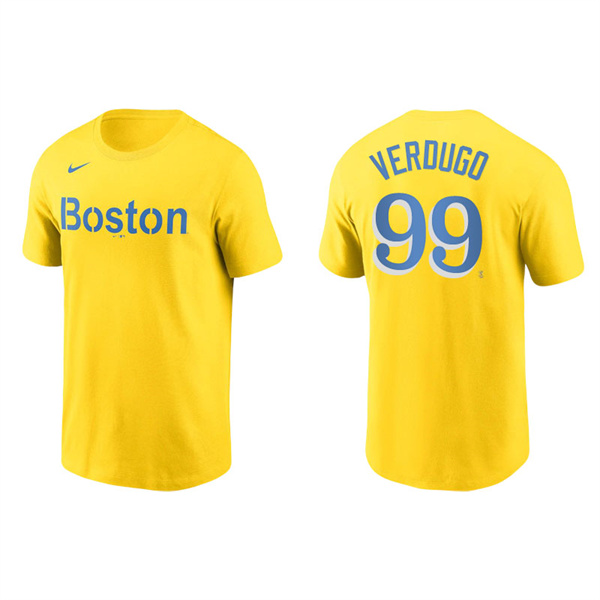 Men's Boston Red Sox Alex Verdugo Gold 2021 City Connect Wordmark T-Shirt