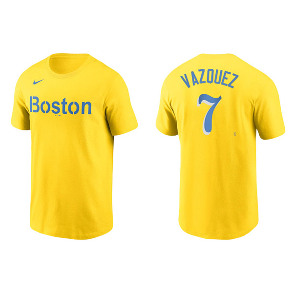 Men's Boston Red Sox Christian Vazquez Gold 2021 City Connect Wordmark T-Shirt