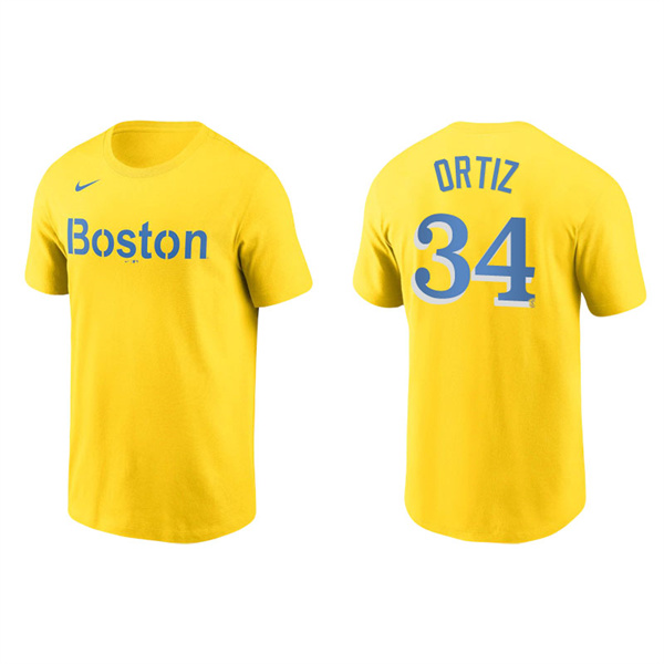 Men's Boston Red Sox David Ortiz Gold 2021 City Connect Wordmark T-Shirt
