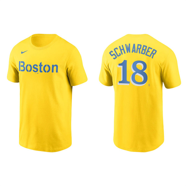 Men's Boston Red Sox Kyle Schwarber Gold 2021 City Connect Wordmark T-Shirt