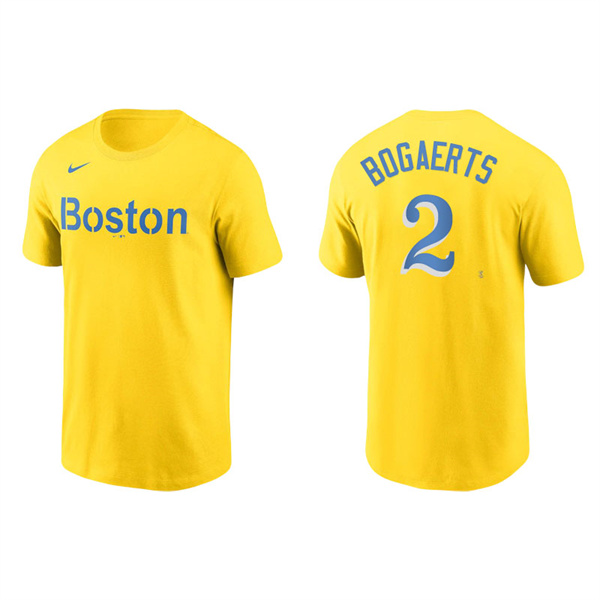 Men's Boston Red Sox Xander Bogaerts Gold 2021 City Connect Wordmark T-Shirt