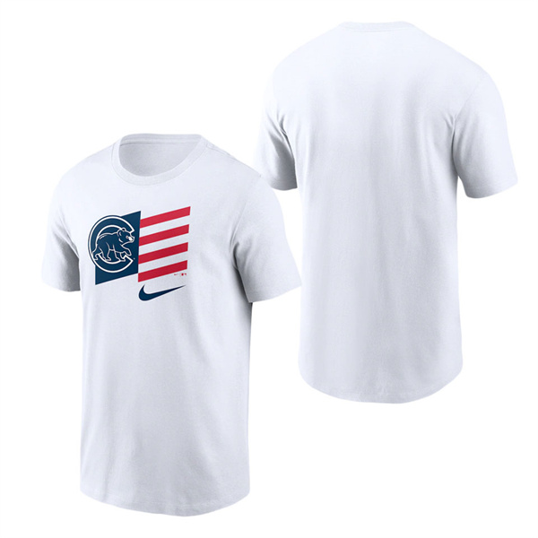 Chicago Cubs White Americana Flag T-Shirt