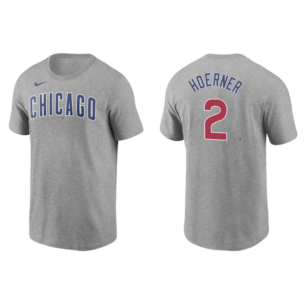 Men's Chicago Cubs Nico Hoerner Gray Name & Number Nike T-Shirt