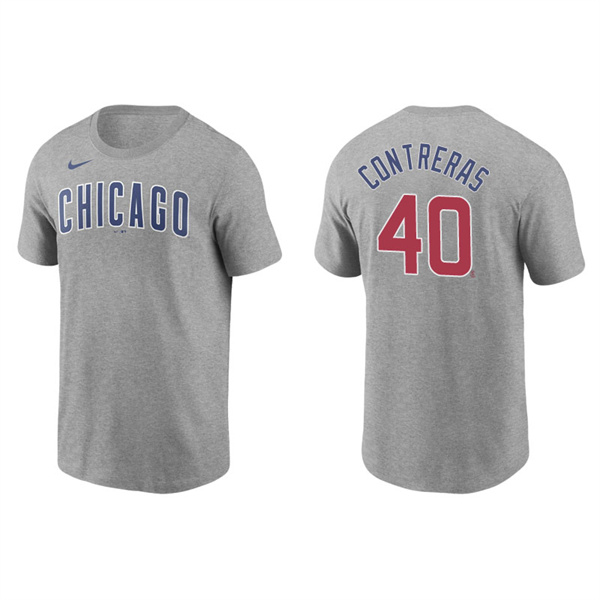 Men's Chicago Cubs Willson Contreras Gray Name & Number Nike T-Shirt