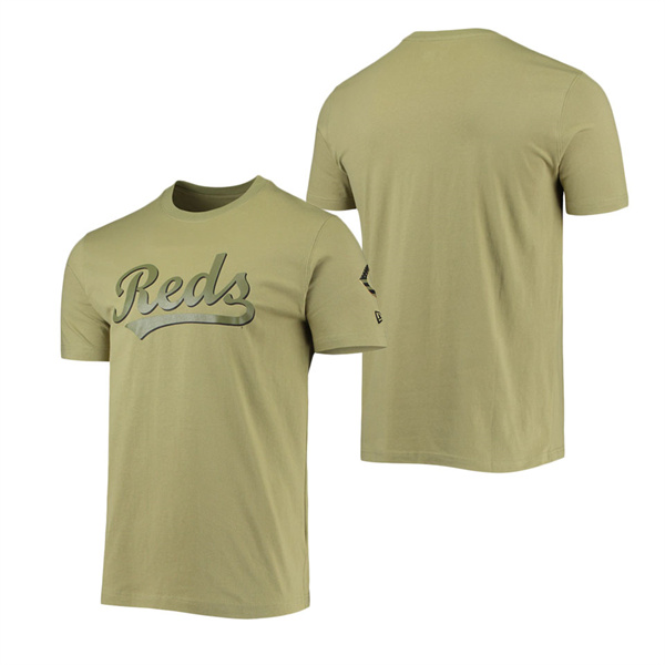 Men's Cincinnati Reds New Era Olive Brushed Armed Forces T-Shirt