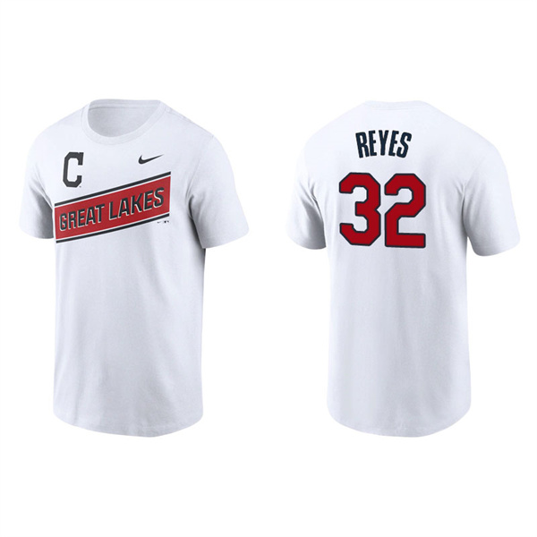 Men's Cleveland Indians Franmil Reyes White 2021 Little League Classic Wordmark T-Shirt