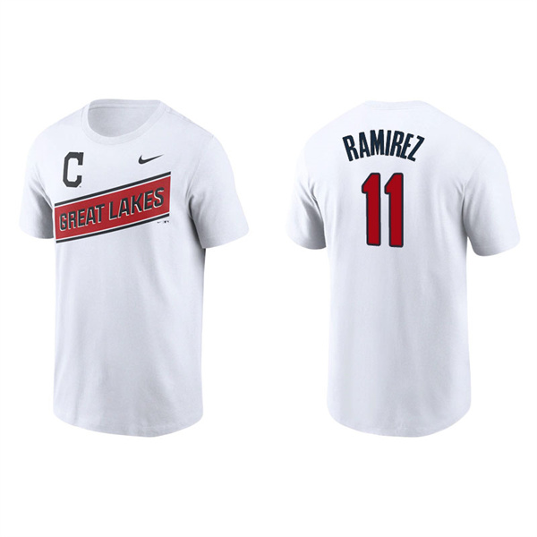 Men's Cleveland Indians Jose Ramirez White 2021 Little League Classic Wordmark T-Shirt