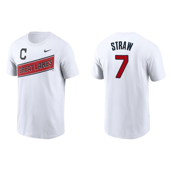 Men's Cleveland Indians Myles Straw White 2021 Little League Classic Wordmark T-Shirt