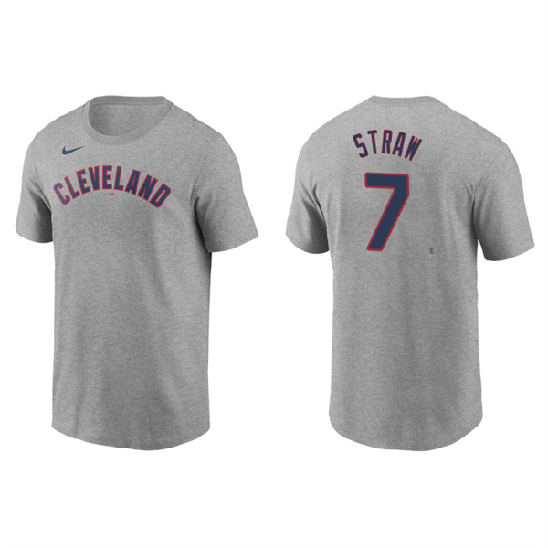 Men's Cleveland Indians Myles Straw Gray Name & Number Nike T-Shirt