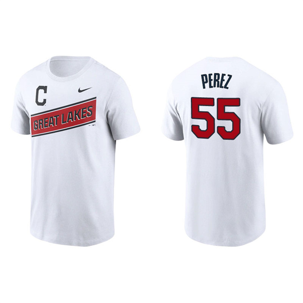 Men's Cleveland Indians Roberto Perez White 2021 Little League Classic Wordmark T-Shirt