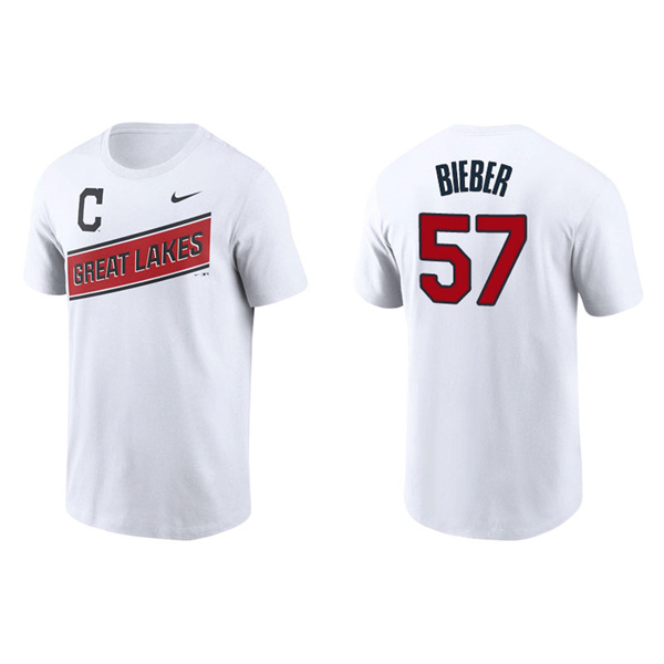 Men's Cleveland Indians Shane Bieber White 2021 Little League Classic Wordmark T-Shirt