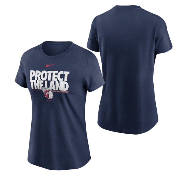 Women's Cleveland Guardians Nike Navy Protect This Land T-Shirt
