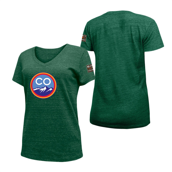 Women's Colorado Rockies Green 2022 City Connect Cap Logo V-Neck T-Shirt