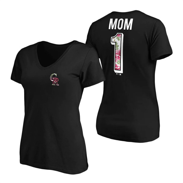 Women's Colorado Rockies Fanatics Branded Black Mother's Day Logo V-Neck T-Shirt