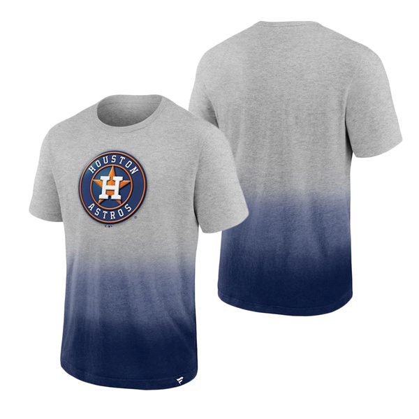 Men's Houston Astros Fanatics Branded Heathered Gray Heathered Navy Iconic Team Ombre Dip-Dye T-Shirt