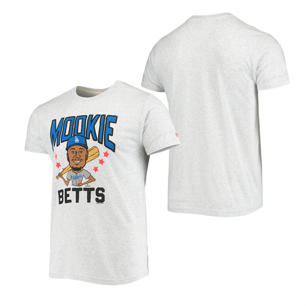 Men's Los Angeles Dodgers Mookie Betts Homage White Caricature Tri-Blend T-Shirt