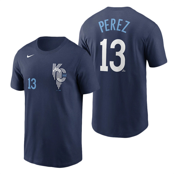 Men's Kansas City Royals Salvador Perez Nike Navy 2022 City Connect Name & Number T-Shirt