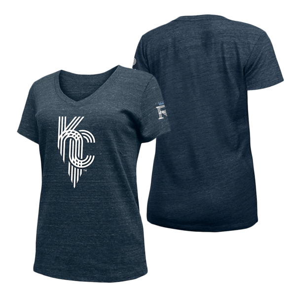 Women's Kansas City Royals New Era Heathered Navy 2022 City Connect Cap Logo V-Neck T-Shirt